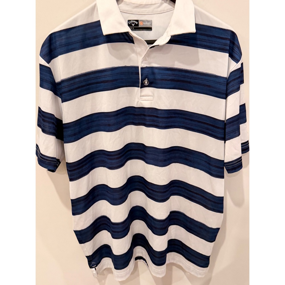 Callaway Opti-Dri Mens Large Polo Shirt Blue White Striped Golf Performance Top